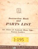 Jones & Lamson No. 5, Ram Type Turret Lathes, Instructions and Parts Manual 1957